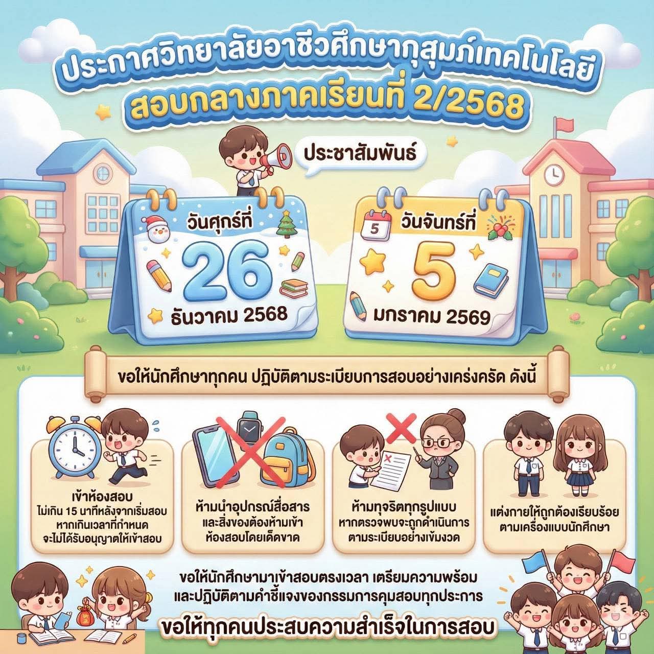 ข่าวประชาสัมพันธ์ // สอบกลางภาควันที่26 ธ.ค. 68 และ 5 ม.ค.69